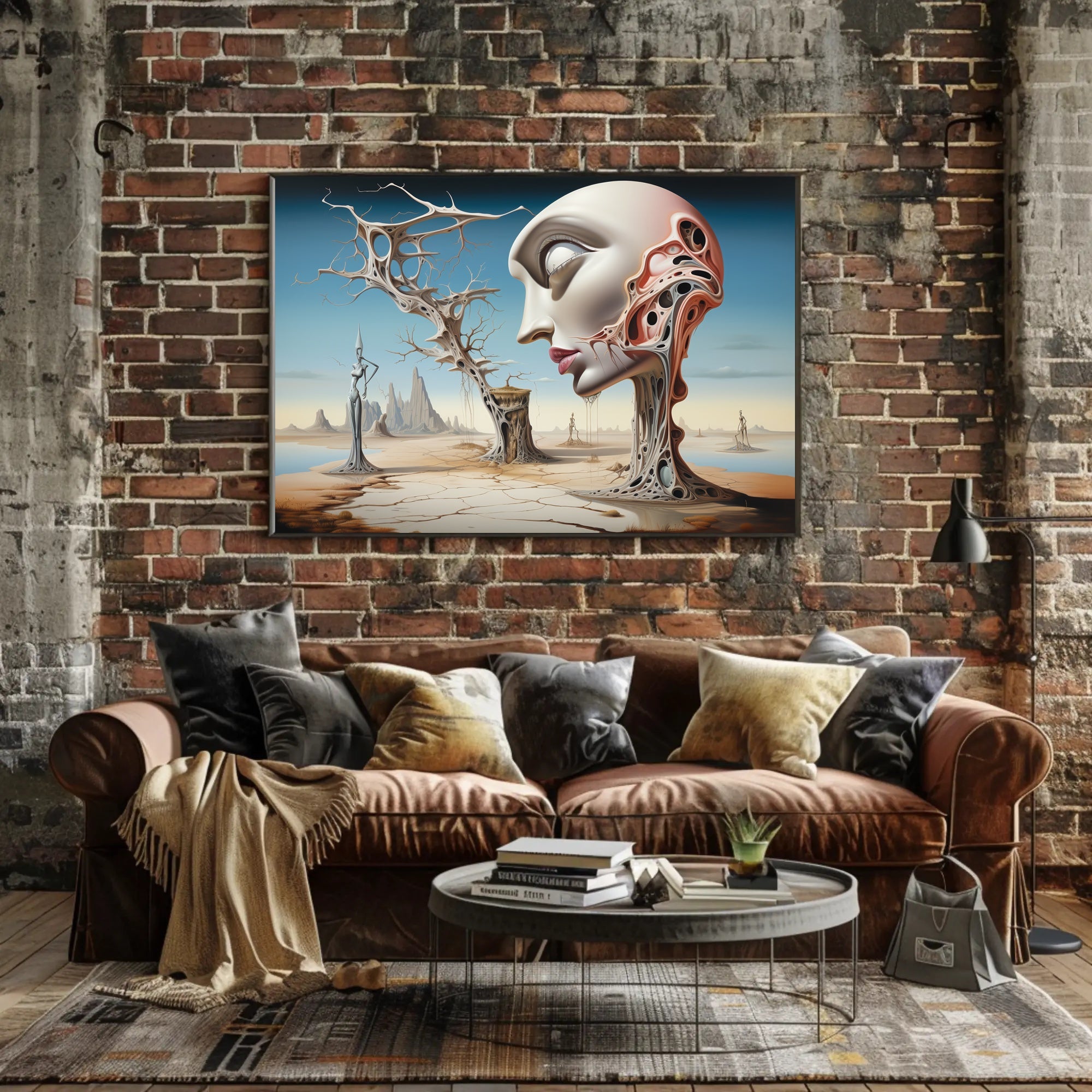 Surrealistic Landscape with Abstract Face Artistic Poster