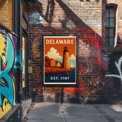 Delaware Coastal Lighthouse Colonial Home Travel Poster