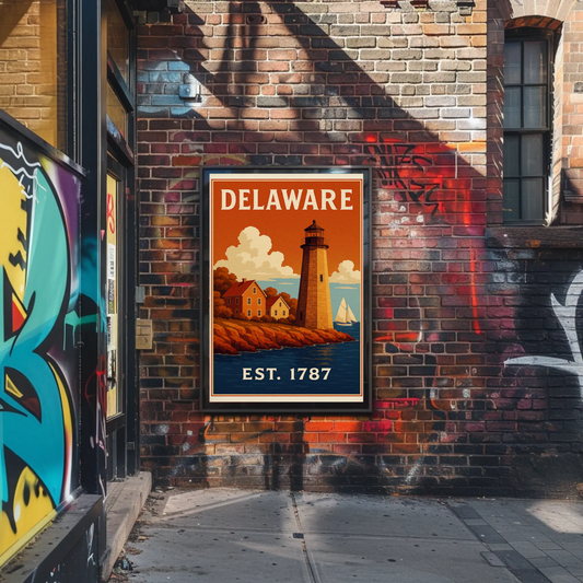 Delaware Coastal Lighthouse Colonial Home Travel Poster