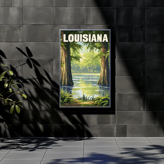 Louisiana - Bayou and Swamp Landscape Vintage Travel Poster