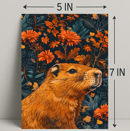 Nature-Inspired Groundhog and Floral Illustration Animal Poster