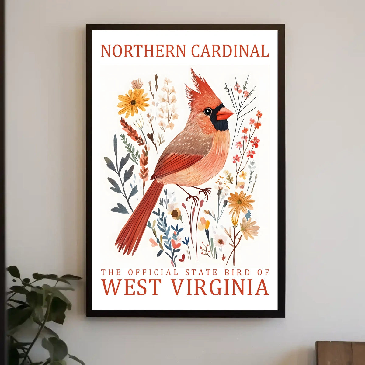 Northern Cardinal State Bird Watercolor Art Poster