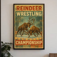Reindeer Wrestling Retro Print: Vintage Sports Poster