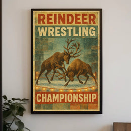 Reindeer Wrestling Retro Print: Vintage Sports Poster