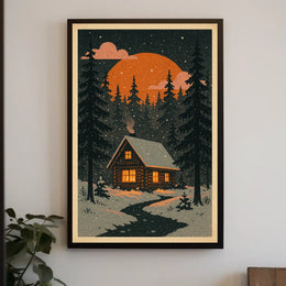 Cozy Cabin in Winter Wonderland Poster
