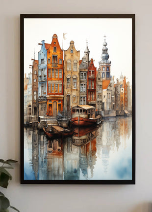 Amsterdam Canal View: Watercolor Serenity Travel Poster