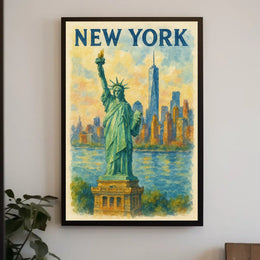 New York Skyline And Statue Of Liberty Poster