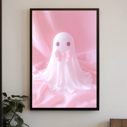 Cute Ghost Pink Bow Minimalist Poster