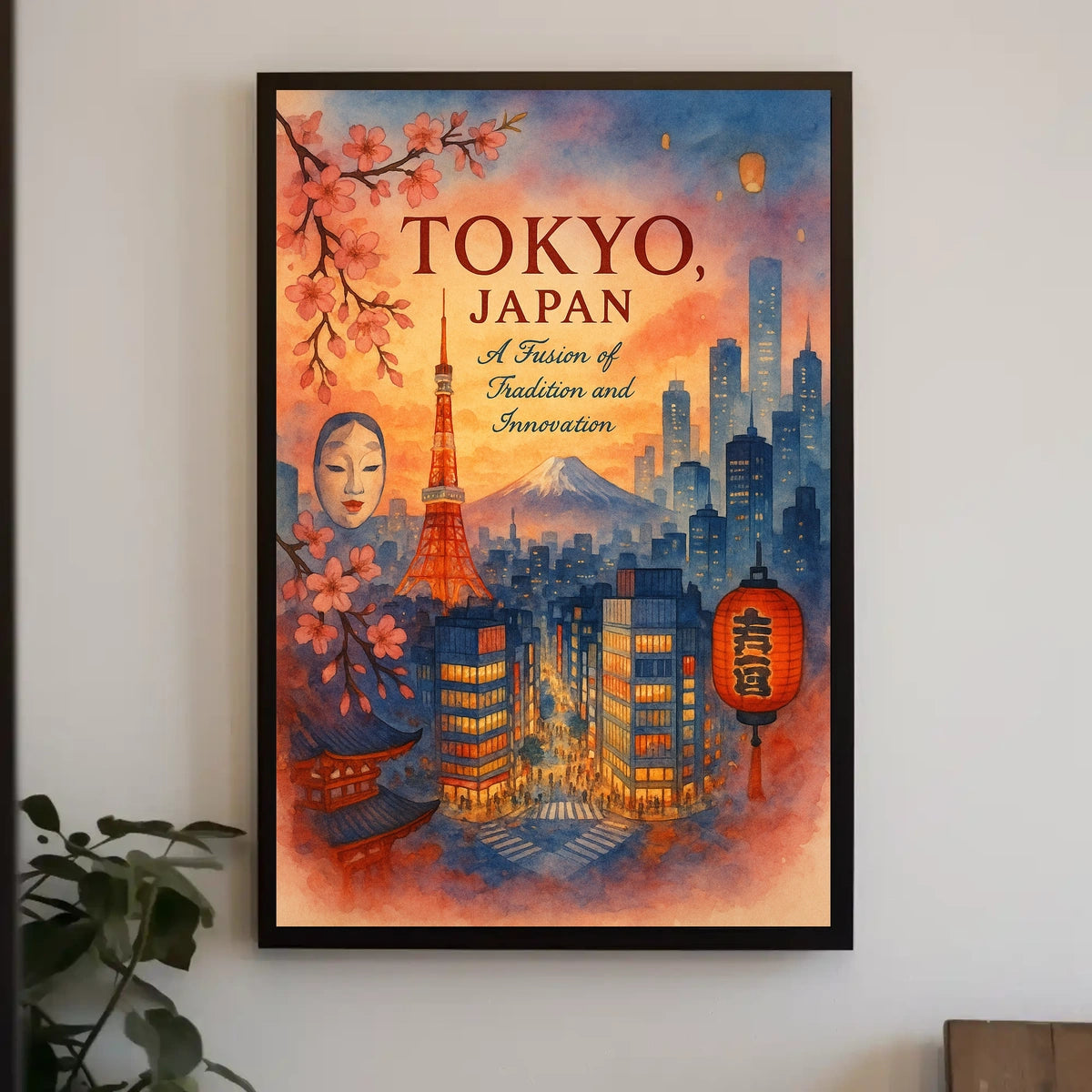 Tokyo Skyline Watercolor Poster: Tradition Meets Modernity