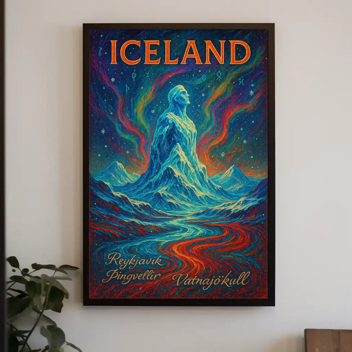 Icelandic Mythical Landscape Poster with Aurora Borealis