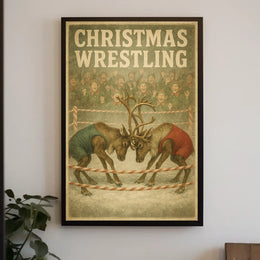 Christmas Wrestling Reindeer Vintage Holiday Poster Print
