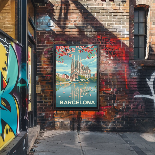 Barcelona Spain Sagrada Familia Reflection Travel Poster