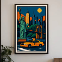 Iconic NYC Skyline And Statue Poster Modern Wall Art