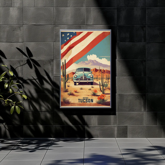 Tucson Arizona Classic Desert Drive Vintage Travel Poster