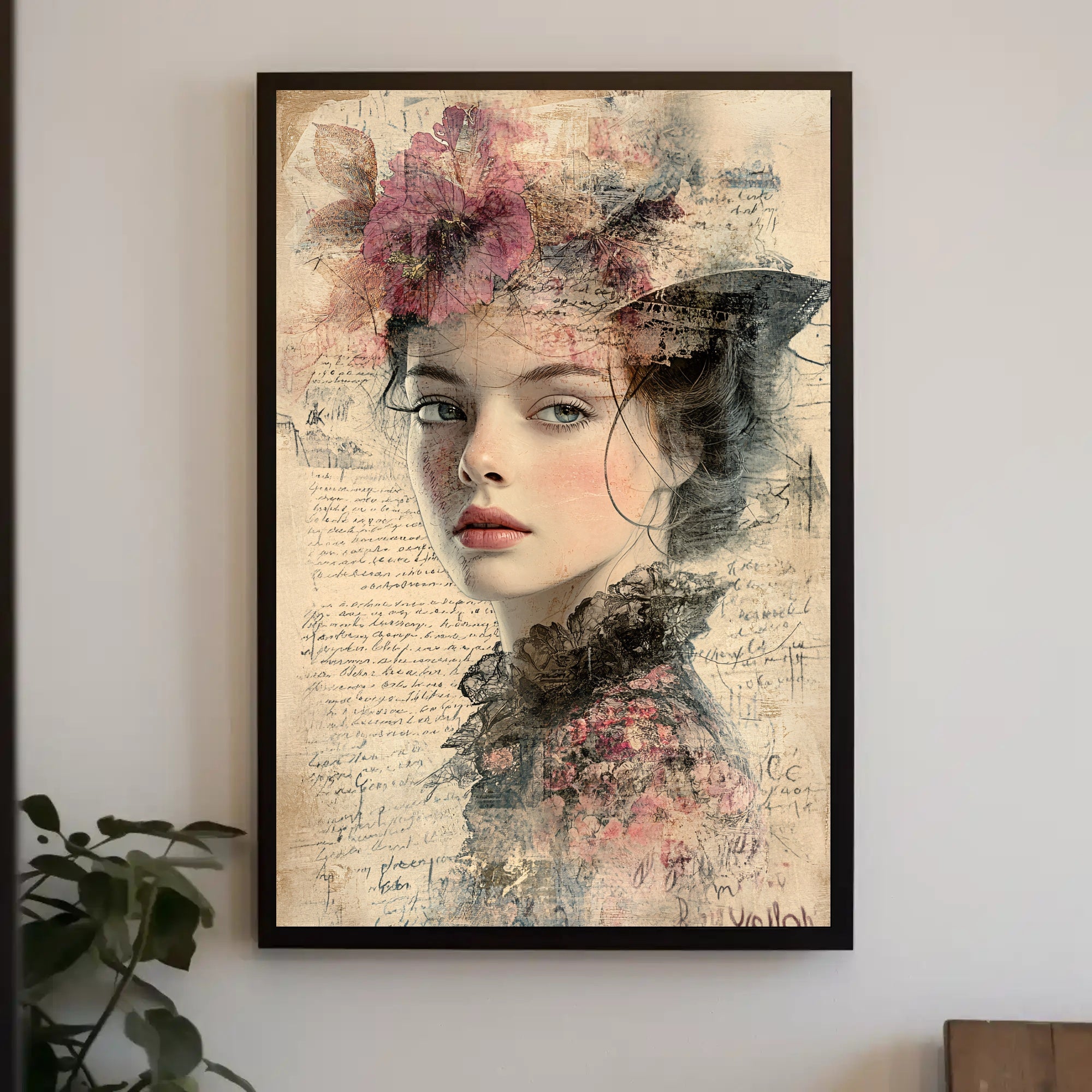 Vintage Dreamy Woman Floral Art Print - Abstract or Artistic Poster
