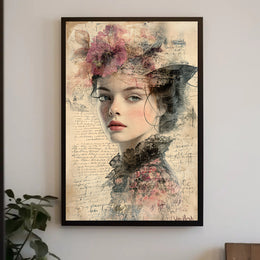 Vintage Dreamy Woman Floral Art Print - Abstract or Artistic Poster
