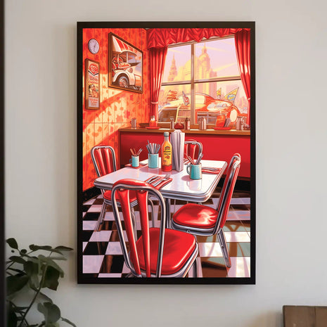 Vintage Diner Scene: Classic Americana Cultural or Heritage Poster