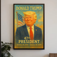 Donald Trump Dynamic Patriot Leadership Portrait Pop Art Realism Vibrant Flag Backdrop Collector Poster