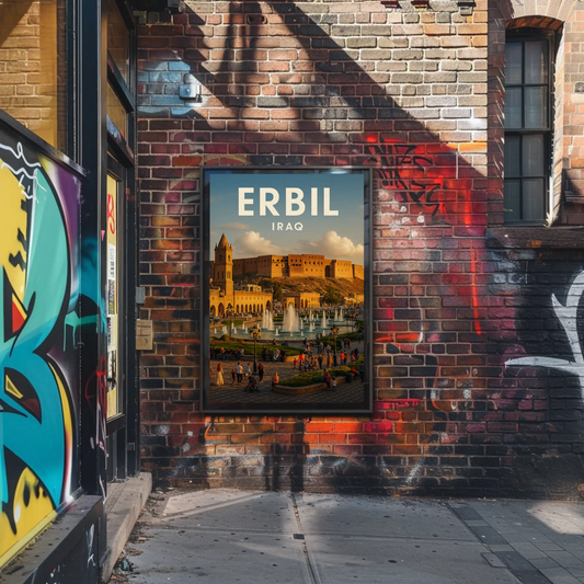 Erbil Iraq Citadel Market Fountains Travel Poster