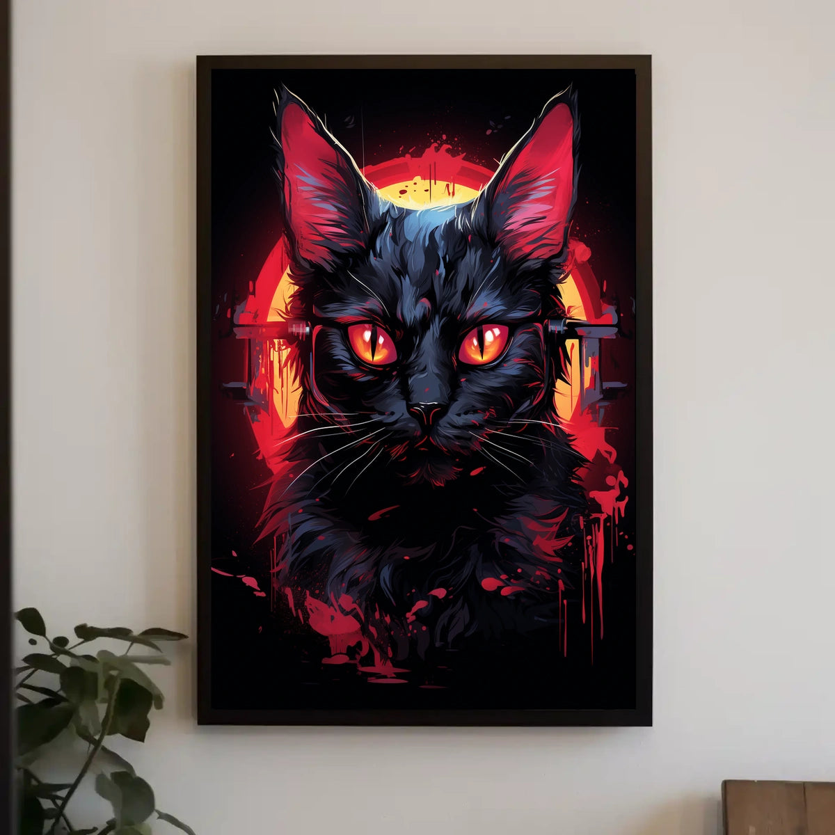 Mystical Black Cat with Fiery Red Eyes Poster