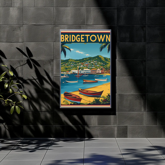 Bridgetown Barbados Caribbean Coastline Vintage Travel Poster