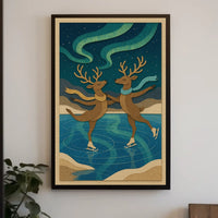 Whimsical Reindeer Ice Skating Fantasy or Mythology Poster
