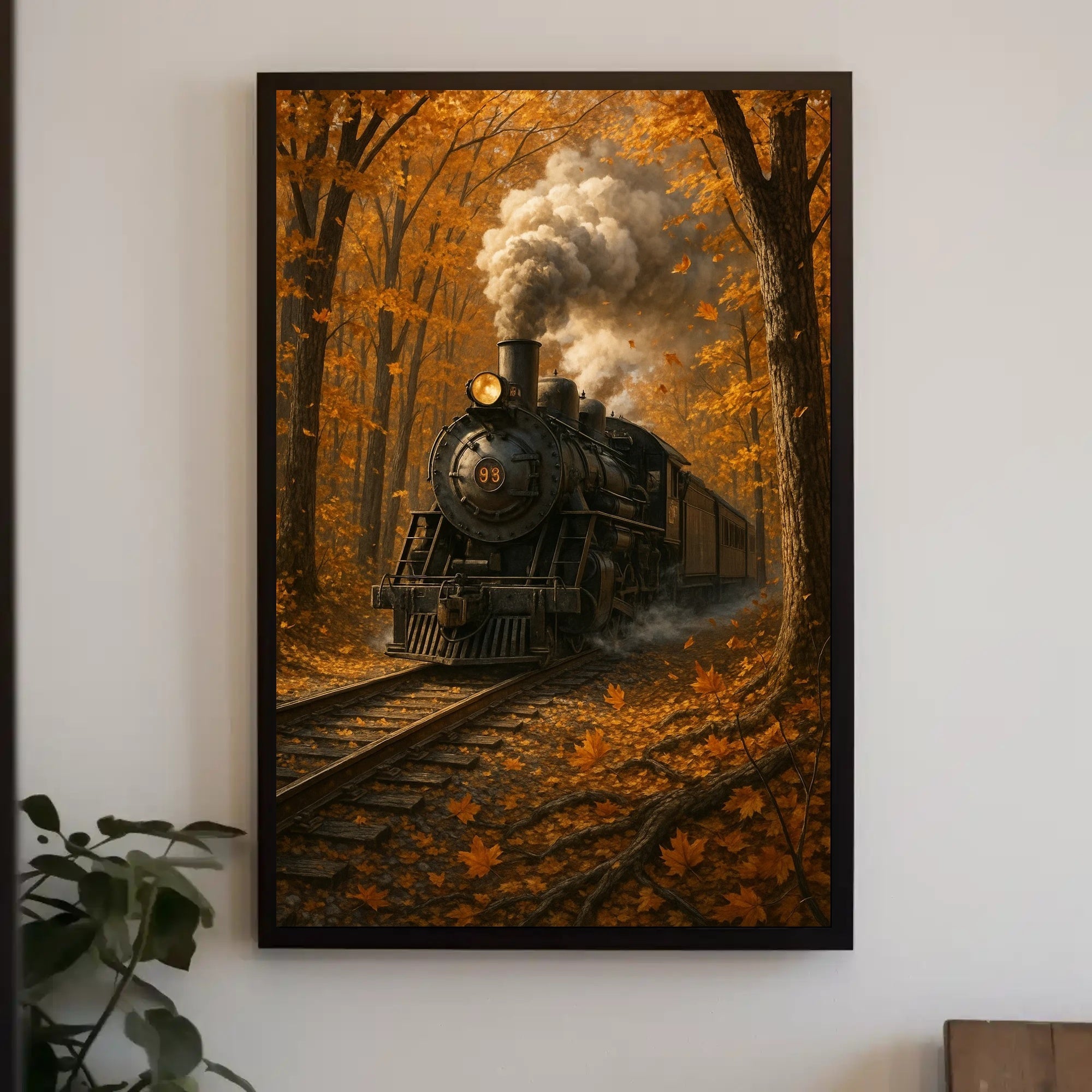 Vintage Steam Train in Vibrant Autumn Travel Poster