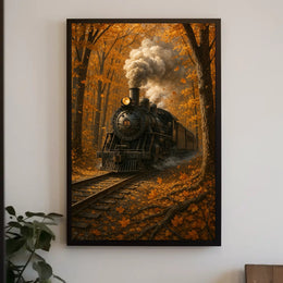 Vintage Steam Train in Vibrant Autumn Travel Poster