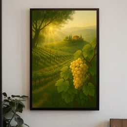 Serene Vineyard Landscape with Golden Grapes: Artistic Poster