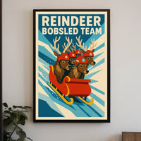 Reindeer Bobsled Team Poster