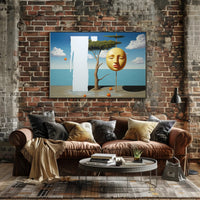 Surreal Coastal Dreamscape with Golden Mask Artistic Poster