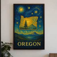Oregon's Dreamy Landscape in Van Gogh's Style Artistic Poster