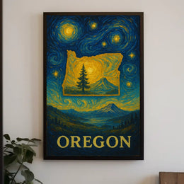Oregon's Dreamy Landscape in Van Gogh's Style Artistic Poster
