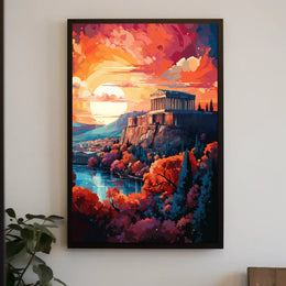 Ancient Greek Temple at Sunset Cultural Heritage Poster