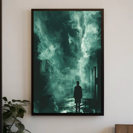 Surreal Ghostly Face in Atmospheric Mystery Poster PosterGoat