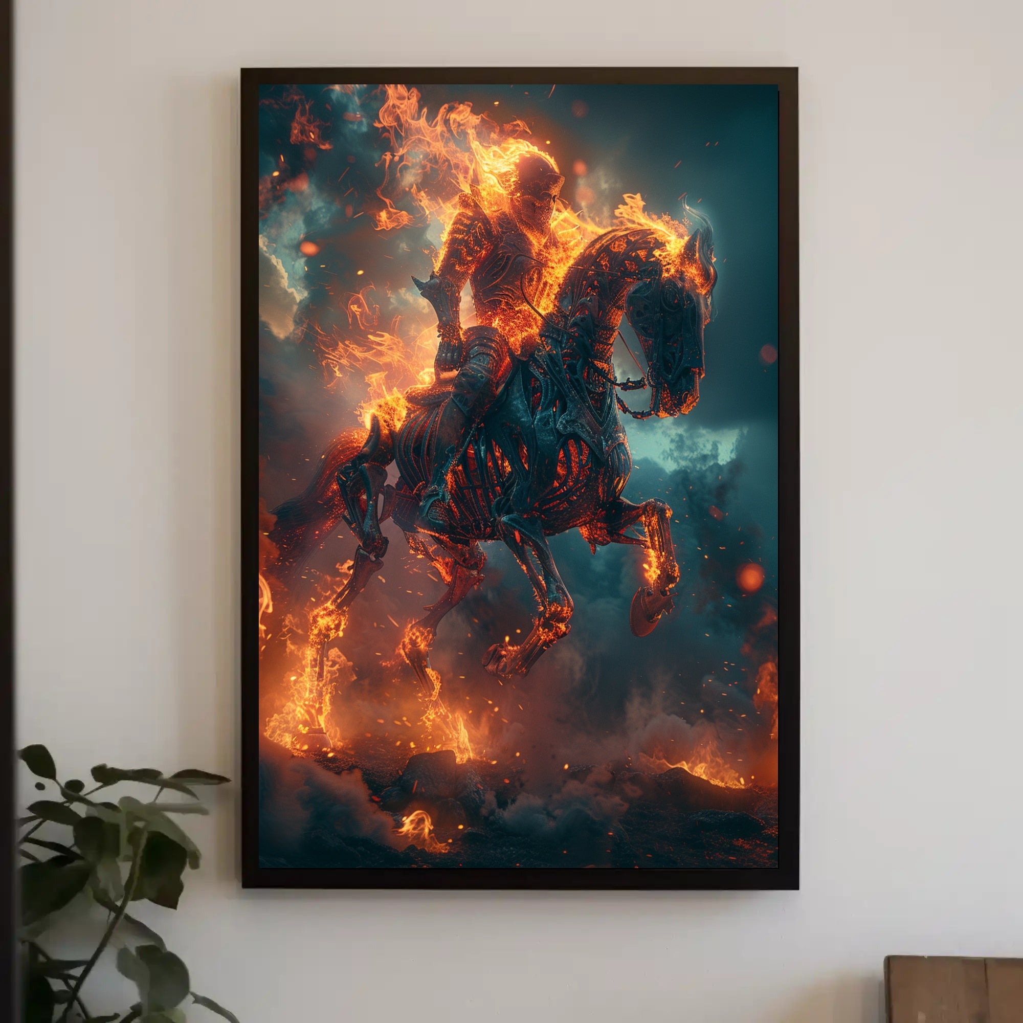 Fiery Skeletal Knight in Apocalyptic Fantasy or Mythology Poster PosterGoat