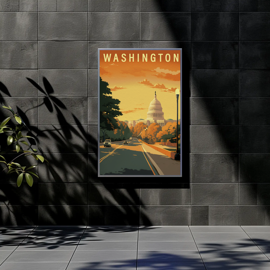Washington DC Capitol Reflection Vintage Travel Poster