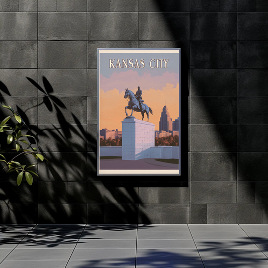 Kansas City Vintage Poster Sunset Statue