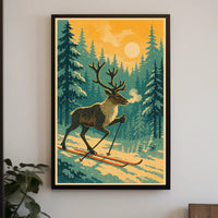 Skiing Reindeer In Winter Wonderland Poster