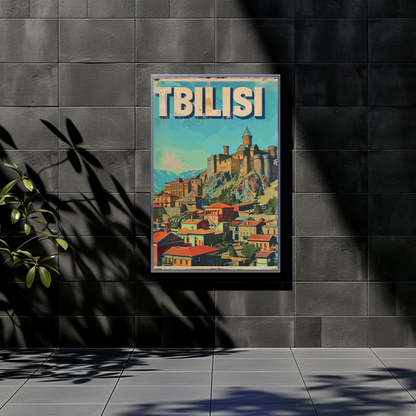 Tbilisi Georgia Fortress Hill Village Vintage Travel Poster