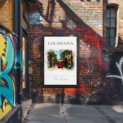 New Orleans Louisiana Streetcar Watercolor Art Poster