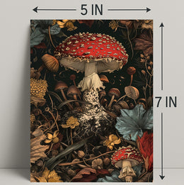 Lush Forest Floor with Enchanting Mushroom Fantasy Poster