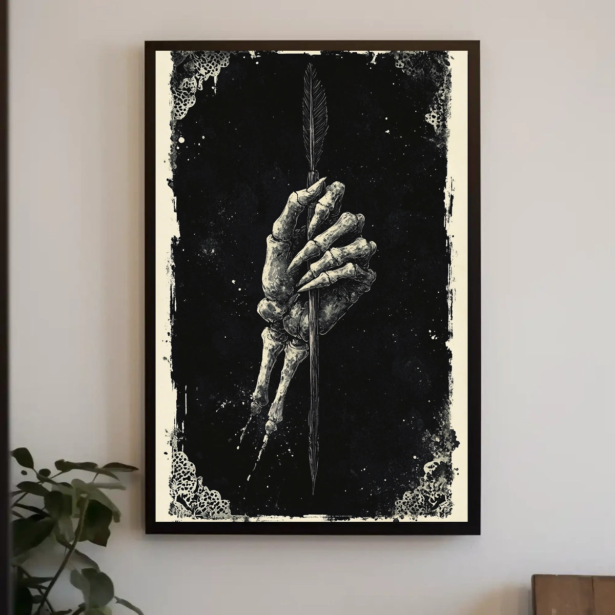 Eerie Dark Skeleton Hand with Arrow Art Print Poster