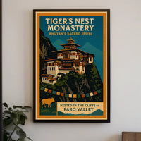 Tigers Nest Monastery Poster Vintage Travel Print
