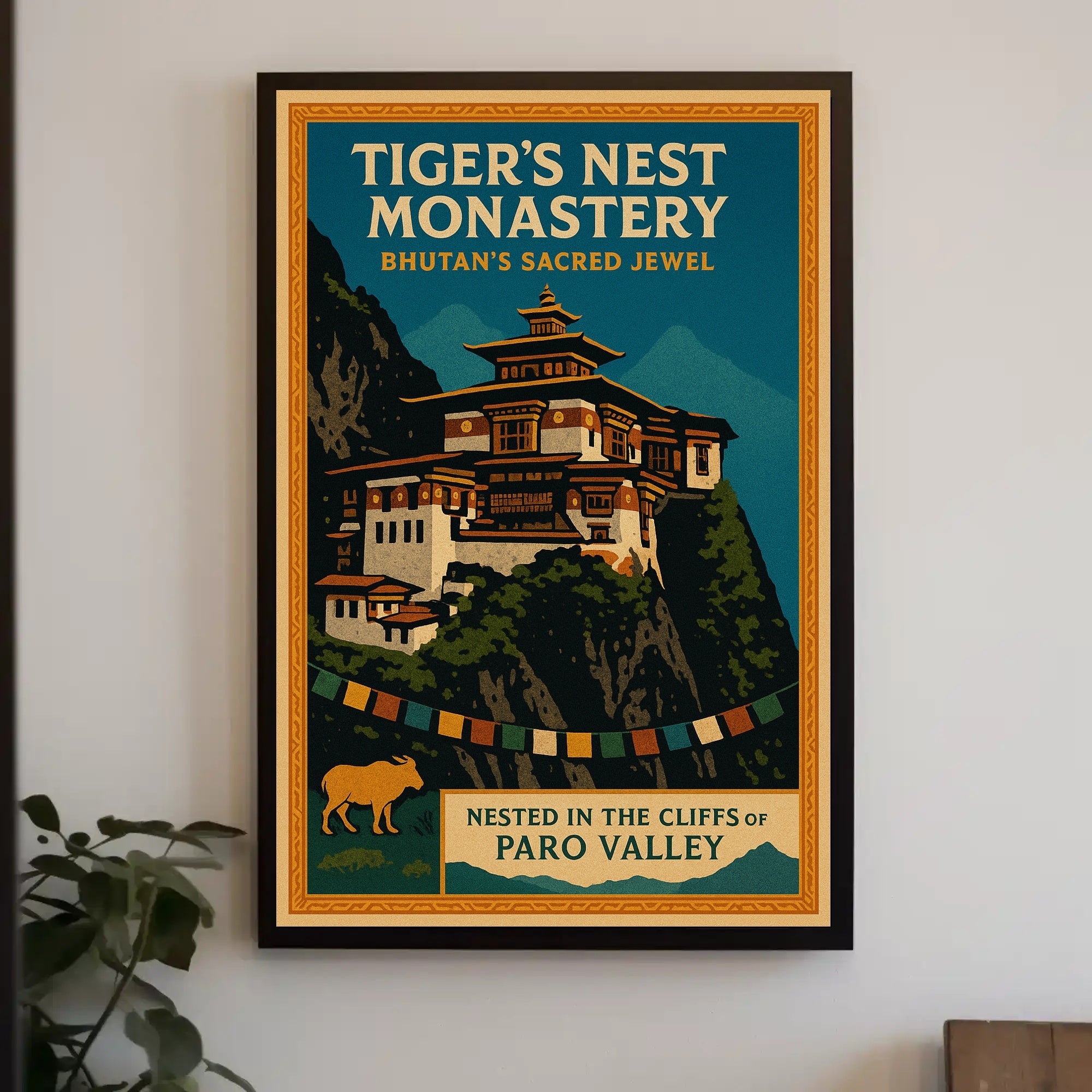 Tigers Nest Monastery Poster Vintage Travel Print