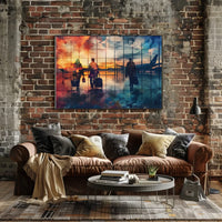 Airport Sunset Travelers: Abstract Watercolor Art Poster