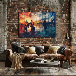 Airport Sunset Travelers: Abstract Watercolor Art Poster