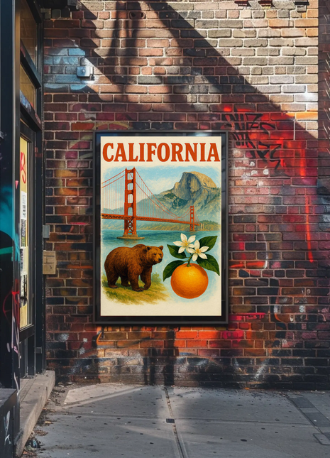 California Bear Bridge Fruit Blossom Travel Poster