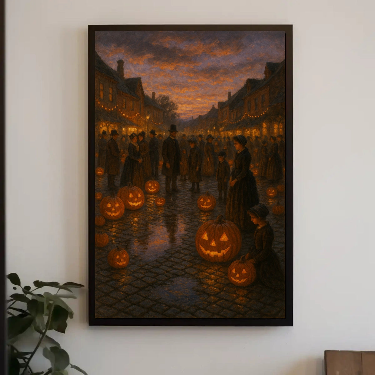 Nostalgic Victorian Halloween Village Impressionism Poster