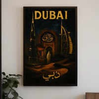 Dubai Skyline Poster With Arabic Calligraphy For Home Decor